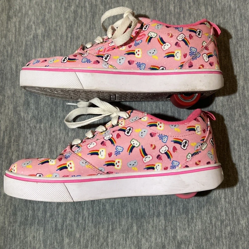Heelys Pro 20 Prints Youth 6 Women 7 Pink Skate Shoe‎ Rainbow Graphic Laces EUC
